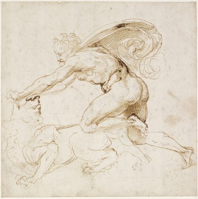 Recto: Ercole che sconfigge il leone Nemeo, WA1846.181 da Raffaello Sanzio Raphael